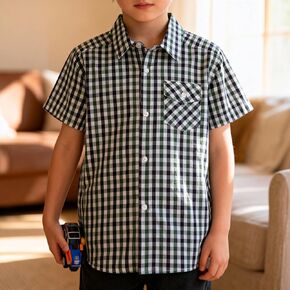 Button Down Plaid Boy Shirt: Kids Aged 4-13 Short Sleeve Cotton Breathable Top - Casual for Travel Church Wedding Outdoor in Kuwait