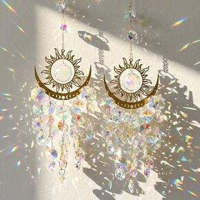 2-Piece Sun Moon Crystal Wind Chime, Hanging Suncatcher with Colorful Refracted Light for Home Window Garden Decor in Kuwait