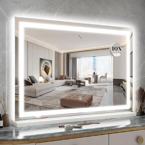 ROLOVE 31" x 22" Large Lighted Vanity Mirror with Lights, Dimmable 3 Modes, LED Makeup Mirror for Bathroom ＆ Dressing Room, Tabletop or Wall-Mounted, 10X Magnification, White in Saudi Arabia