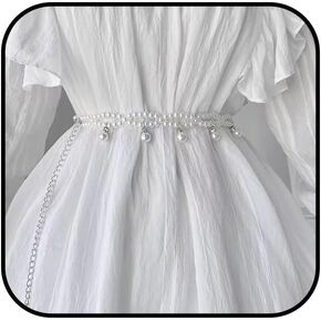 Pearl Belts for Women Silver Adjustable Pearl Waist Chain Bridal Wedding Sash Belt Sweater Chain for Bridesmaids Fashion Jewelry Gifts Accessory in Kuwait