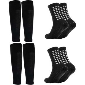 2 Set Grip Soccer Socks and Shin Guard Sleeves Non Slip Soccer Sports Athletic Leg Sleeve Socks for Men Women in Saudi Arabia