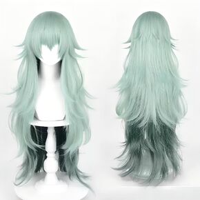 Joaquin Long Layered Gradient Green Cosplay Wig with Bangs for Women Adult Theme Parties Video Shoots Anime Event Costume Hair in Saudi Arabia