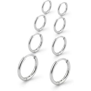 4 Pairs 14K Gold Plated Hoop Earrings for Women Men, Small Huggie Hoop Set 18G (1.0mm), 6mm 8mm 10mm 12mm Cartilage Helix Lobe Earrings, Hypoallergenic Lightweight Clicker Hoops in Saudi Arabia