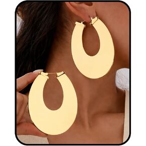 Gold Statement Earrings for Women, Textured U-Shaped Chunky Large Hoop Bold Exaggerated Minimalist Vintage Golden Casual Outfits Fashion Jewelry Gift in Saudi Arabia