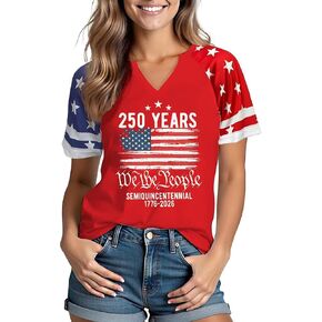 4th of July Shirts Women American Flag Fireworks Graphic Shirt USA Color-Blocking T-Shirt Patriotic V Neck Tee Tops in Saudi Arabia