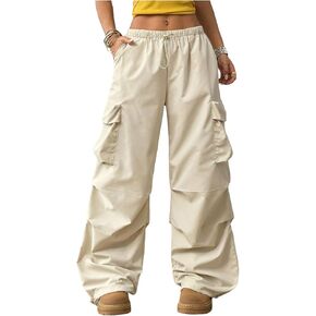 GORGLITTER Women's Ruched Low Waist Cargo Pants Y2K Drawstring Wide Leg Parachute Pants Streetwear Loose Fit Baggy Trackpants in Kuwait