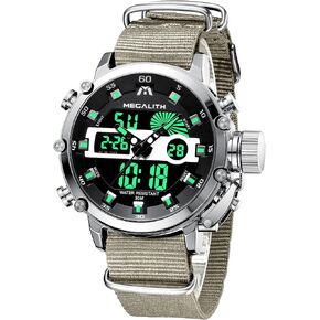 MEGALITH Military Watches for Men Digital: Tactical Wristwatch with Analog Dual Time Display - Waterproof Sport Heavy Duty Watch for Men with LED Alarm Stopwatch Date - Gifts for Him in Kuwait