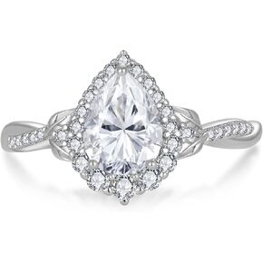 Moissanite Engagement Ring 1.25CT D Color VVS1 Clarity Pear Shaped 925 Sterling Silver Rings Bridal Wedding Promise Ring Jewelry for Women with Certificate Size 5-10 in Saudi Arabia