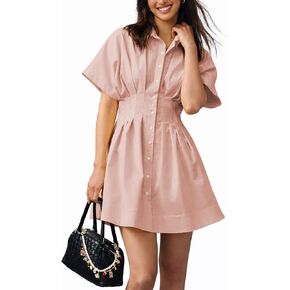 Shy Velvet Women’s Mini Shirt Dress Casual Button Down Short Sleeve Collared Summer Dresses in Saudi Arabia