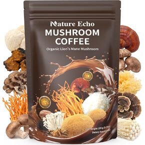 Nature Echo 15-in-1 Mushroom Coffee Powder - 2000mg Blend with Organic Lion’s Mane, Ashwagandha & L-Theanine - Supports Focus, Clarity & Calm Energy - Vegan Coffee Alternative, 30 Servings in Saudi Arabia