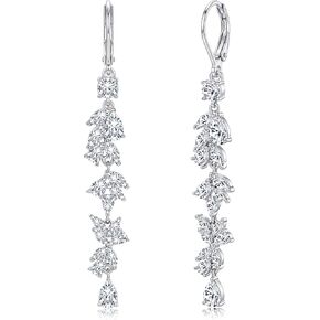 PATISORNA 925 Sterling Silver Dangle Earrings for Women Trendy Hypoallergenic White Gold Plated Leverback Drop Earrings Long Lightweight Statement Earring for Wedding Brides in Saudi Arabia