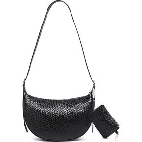 Purses for Women Woven Crescent Shoulder Bag 2PC Vegan Leather Hobo Crossbody Handbag with Small Matching Bag in Saudi Arabia