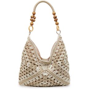 Boho Straw Hobo Bag for Women, Slouchy Soft Shoulder Bags Large Bohemian Style Woven Summer Beach Handbags in Saudi Arabia