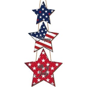 4th of July Decorations Patriotic Decor Star Wreath Hanging Sign Wooden Red White Blue Wreaths for Front Door Decorations for Memorial Day 250th Anniversary Fourth of July Porch Wall Indoor Home Decor in Saudi Arabia
