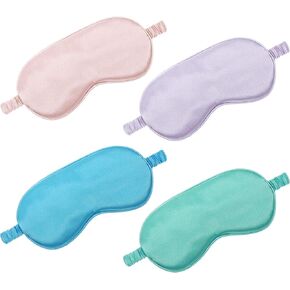 4 Pcs Silk Eye Mask for Sleeping Soft Satin Sleep Mask with Ear Plugs with Adjustable Strap Sleep Shading for Women Men Travel Nap Relaxation(Light Colors) in Saudi Arabia