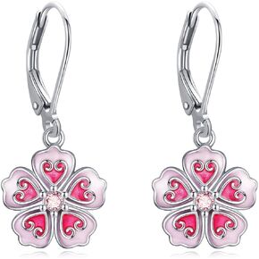 Cherry Blossom/Rose Earrings for Women 925 Sterling Silver Flower Leverback Earrings Dangle Drop Flower Jewelry in Saudi Arabia