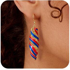 July 4th Independence Day Earrings 250th Anniversary USA Merchandise American Flag Red White Blue Earrings Gold Dangle Earrings for Women Patriotic Memorial Veterans Independence Day Gifts in Saudi Arabia