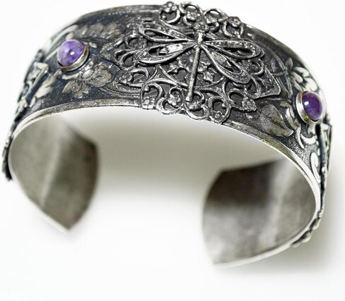 Elaine Coyne Collectible Artwear Mirror Antique Silver Victorian Filigree Dragonfly Cuff - Charoite in Kuwait