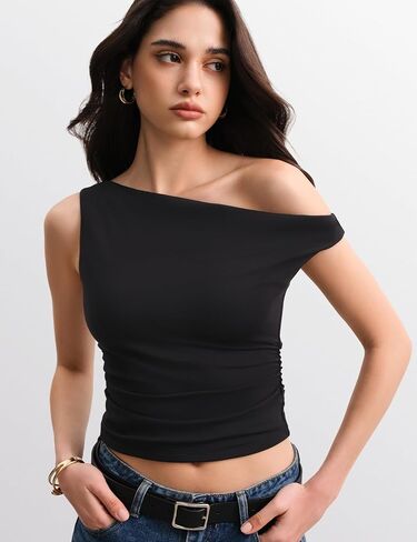 Off The Shoulder Tops for Women Sleeveless Going Out Asymmetrical Ruched Crop Tank Tops Y2K Summer Muse Collection in Saudi Arabia