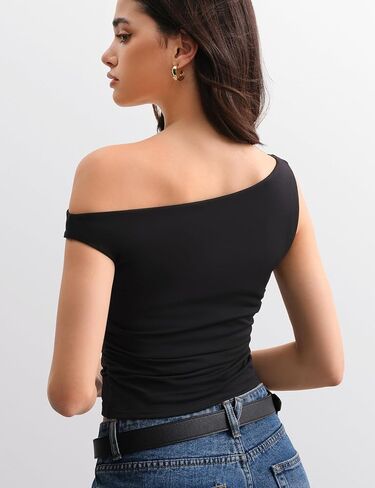 Off The Shoulder Tops for Women Sleeveless Going Out Asymmetrical Ruched Crop Tank Tops Y2K Summer Muse Collection in Saudi Arabia