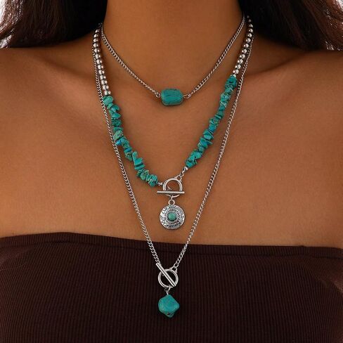 Western Turquoise Necklace Cowgirl Outfits Jewelry Boho Country Concert Necklaces Boho Jewelry for Women christmas gifts friendship gifts for women in Kuwait