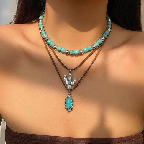 Western Turquoise Necklace Cowgirl Outfits Jewelry Boho Country Concert Necklaces Boho Jewelry for Women christmas gifts friendship gifts for women in Kuwait