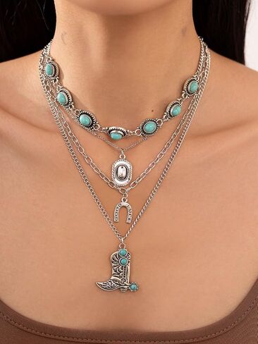 Western Turquoise Necklace Cowgirl Outfits Jewelry Boho Country Concert Necklaces Boho Jewelry for Women christmas gifts friendship gifts for women in Kuwait