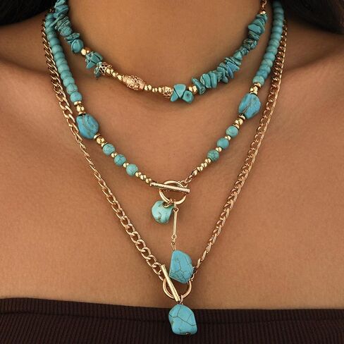 Western Turquoise Necklace Cowgirl Outfits Jewelry Boho Country Concert Necklaces Boho Jewelry for Women christmas gifts friendship gifts for women in Kuwait