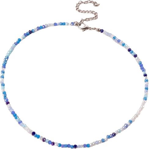 Dainty Colorful Crystal Beaded Chain Adjustable Lightweight Choker Necklace Handmade Bohemian Shiny 3mm Rice Stone Beads Necklace Boho Summer Beach Jewelry for Women in Saudi Arabia