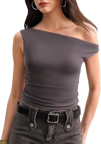 Off The Shoulder Tops for Women Sleeveless Going Out Asymmetrical Ruched Crop Tank Tops Y2K Summer Muse Collection in Saudi Arabia
