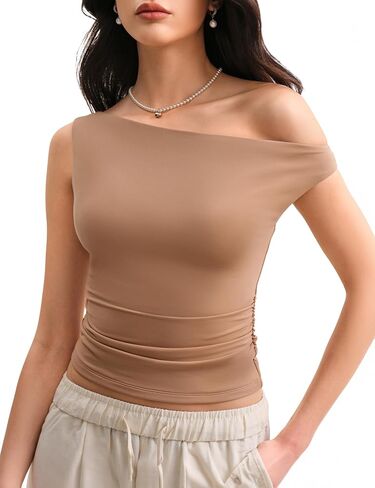 Off The Shoulder Tops for Women Sleeveless Going Out Asymmetrical Ruched Crop Tank Tops Y2K Summer Muse Collection in Saudi Arabia