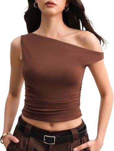 Off The Shoulder Tops for Women Sleeveless Going Out Asymmetrical Ruched Crop Tank Tops Y2K Summer Muse Collection in Saudi Arabia
