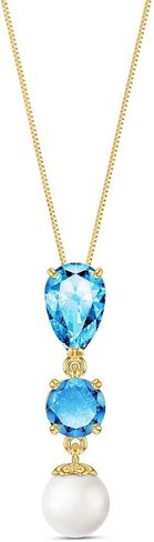قلادة Galaxy Gold 14K من الذهب الصلب واللؤلؤ والأحجار الكريمة - 8 خيارات من الأحجار الكريمة × ذهب أصفر وأبيض وردي × أطوال سلسلة من 14 إلى 24 بوصة in Kuwait