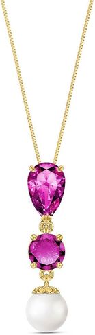 قلادة Galaxy Gold 14K من الذهب الصلب واللؤلؤ والأحجار الكريمة - 8 خيارات من الأحجار الكريمة × ذهب أصفر وأبيض وردي × أطوال سلسلة من 14 إلى 24 بوصة in Kuwait