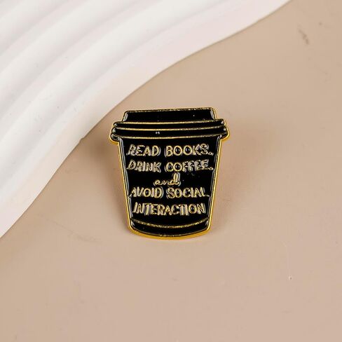 Read Books Drink Coffee And Avoid Social Interaction, Book & Coffee Lover Introvert Enamel Pin, Funny Bookish Caffeine Addict Pin Brooch, Caffeine Humor Brooch Badge For Introvert Bookworm, Bookish Antisocial Humor Badges, Bookworm Gift For Caffeinated Bo in Kuwait