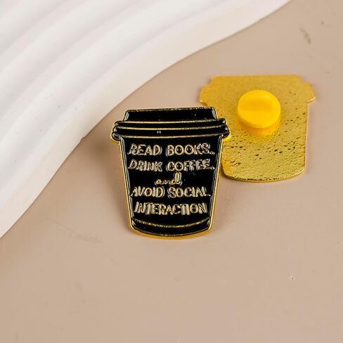 Read Books Drink Coffee And Avoid Social Interaction, Book & Coffee Lover Introvert Enamel Pin, Funny Bookish Caffeine Addict Pin Brooch, Caffeine Humor Brooch Badge For Introvert Bookworm, Bookish Antisocial Humor Badges, Bookworm Gift For Caffeinated Bo in Kuwait