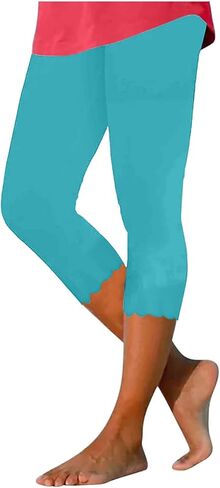 Capri Leggings for Women Scalloped Hem Slim Fitted Workout Pants Stretchy Seamless Compression Capri Pants in Saudi Arabia