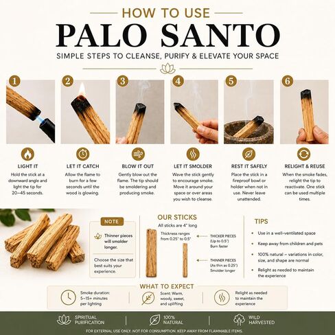 TruEnergy Palo Santo Sticks from Peru – 6 Premium Smudge Sticks (Approx. 60g) | Slow Burn Sustainably Harvested Holy Wood for Cleansing, Meditation, Reiki, Yoga & Home Fragrance - 6 Pack in Saudi Arabia