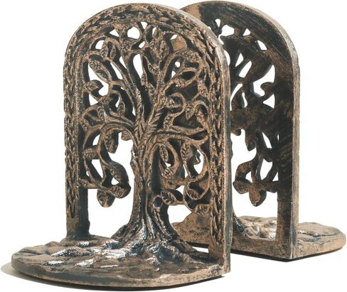 Tree of Life Bookends Set Heavy Duty Metal Book Ends for Shelves | Antique Brass Iron Decorative Bookend Pair for Home, Office, Library or Study | Elegant Vintage Style Book Holder Décor in Saudi Arabia