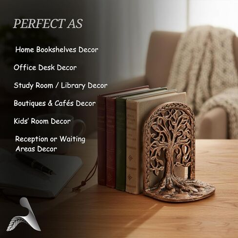Tree of Life Bookends Set Heavy Duty Metal Book Ends for Shelves | Antique Brass Iron Decorative Bookend Pair for Home, Office, Library or Study | Elegant Vintage Style Book Holder Décor in Saudi Arabia
