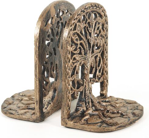 Tree of Life Bookends Set Heavy Duty Metal Book Ends for Shelves | Antique Brass Iron Decorative Bookend Pair for Home, Office, Library or Study | Elegant Vintage Style Book Holder Décor in Saudi Arabia