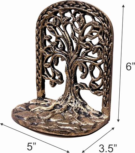 Tree of Life Bookends Set Heavy Duty Metal Book Ends for Shelves | Antique Brass Iron Decorative Bookend Pair for Home, Office, Library or Study | Elegant Vintage Style Book Holder Décor in Saudi Arabia
