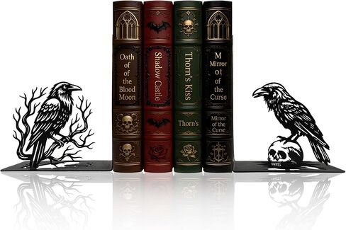 Matte Black Iron Gothic Decorative Bookends for Shelves, Raven Book Ends Decorative for Heavy Books, Unique Vintage Bookends, Metal Book Holders for Gothic Bookshelf and Office Decor in Saudi Arabia