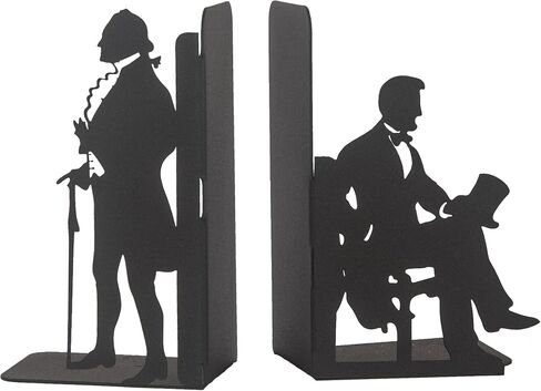 George Washington and Abraham Lincoln Bookends, American Icons Themed Book Stand, Decorative Greatest President Bookend, Presidential Silhouette Book Ends, Historical American Leaders Metal Bookend in Saudi Arabia