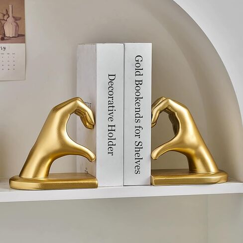 Steviieden Decorative Bookends, Solid Hearthands Sculpture Book Stopper Decor Book Holder for Shelf Home Office Bedroom Living Room (Gold) in Kuwait
