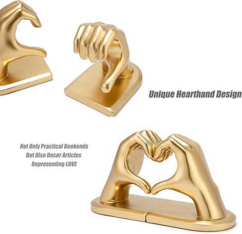 Steviieden Decorative Bookends, Solid Hearthands Sculpture Book Stopper Decor Book Holder for Shelf Home Office Bedroom Living Room (Gold) in Kuwait