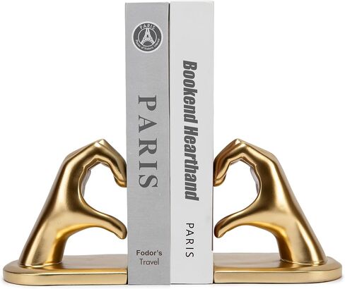Steviieden Decorative Bookends, Solid Hearthands Sculpture Book Stopper Decor Book Holder for Shelf Home Office Bedroom Living Room (Gold) in Kuwait