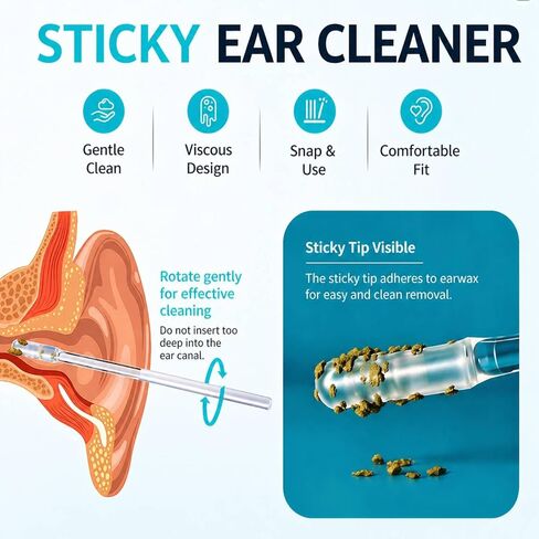 Sticky Ear Cleaning Stick, Reusable Ear Wax Removal Tools with Soft Silicone Head, Gentle Adhesive Ear Pick Kit for Family Personal Care Hygiene, Travel Friendly (4 Boxes/96 Pcs) in Saudi Arabia