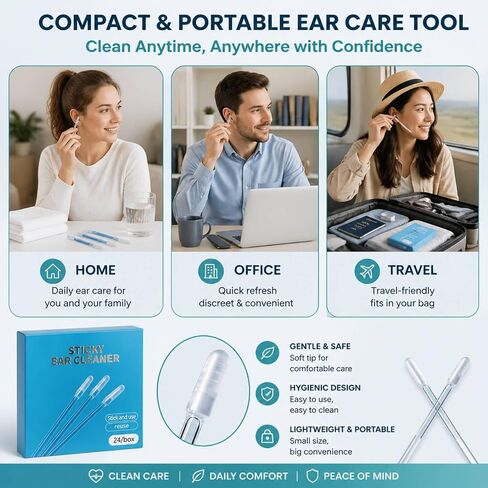 Sticky Ear Cleaning Stick, Reusable Ear Wax Removal Tools with Soft Silicone Head, Gentle Adhesive Ear Pick Kit for Family Personal Care Hygiene, Travel Friendly (4 Boxes/96 Pcs) in Saudi Arabia