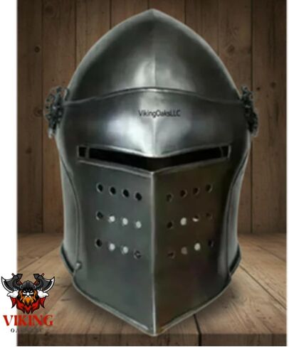 Barbuta Helmet | Renaissance Detachable Visor Barbute 16 Gauge Functional Armor Silver | Wearable for Adult | Medieval Costumes Helm SCA LARP Replica Costume in Saudi Arabia